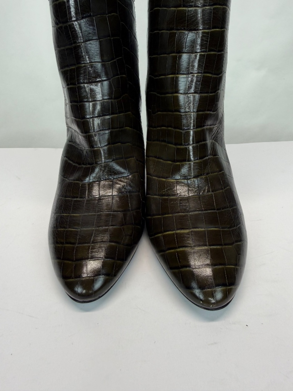 New Longchamp Croc Embossed Leather Knee High Boot Khaki Sz 10 - Picture 10 of 16